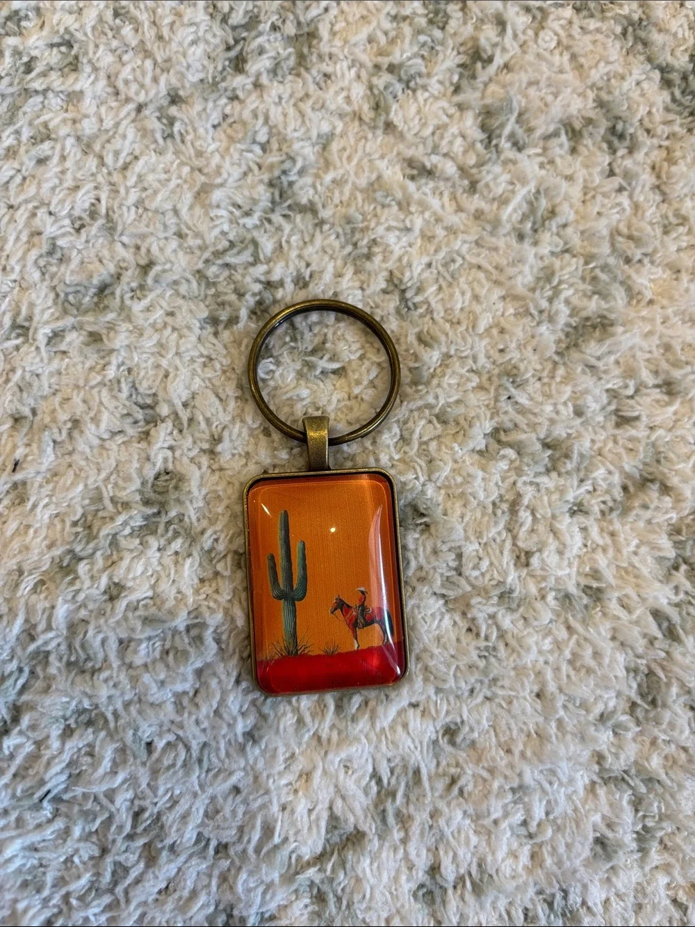 Orange Desert Cactus Cowboy Horse Keychain Brass NWT 2.5”